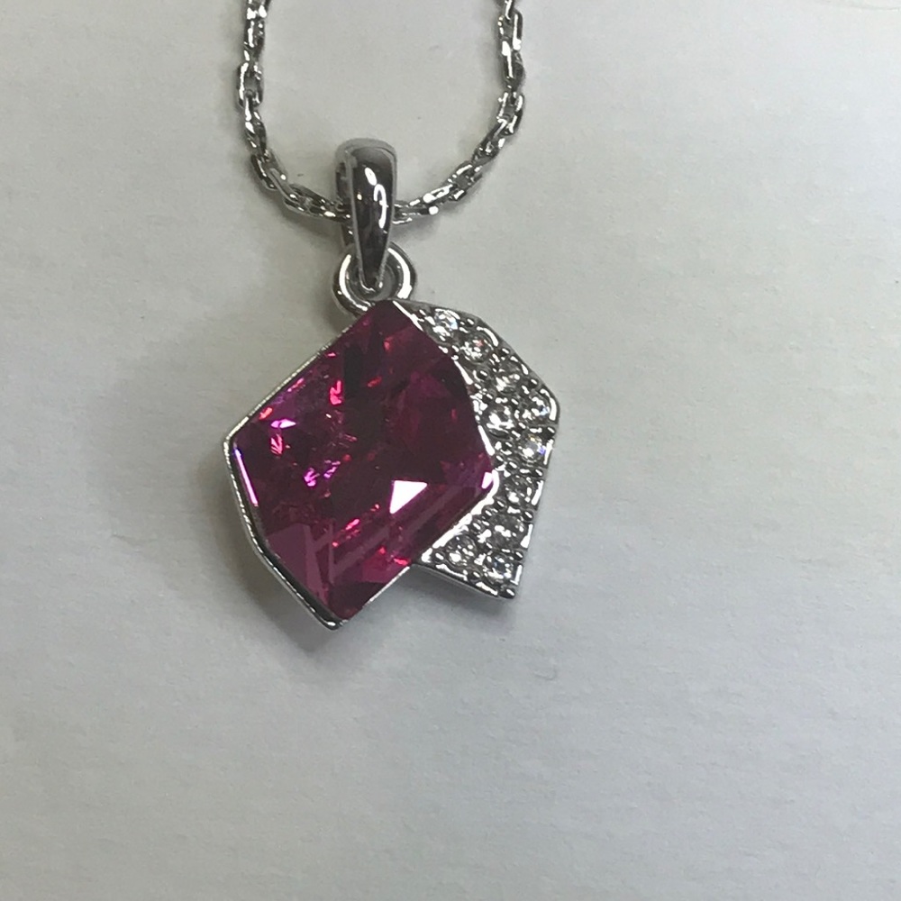 Starlite Cubic Zirconia pink geometric silver necklace